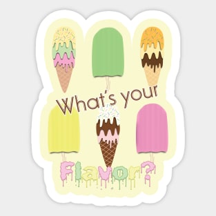 What's Your Flavor? Cute Ice Cream Cones & Popsicle Ice Block Sticks on Yellow Sticker